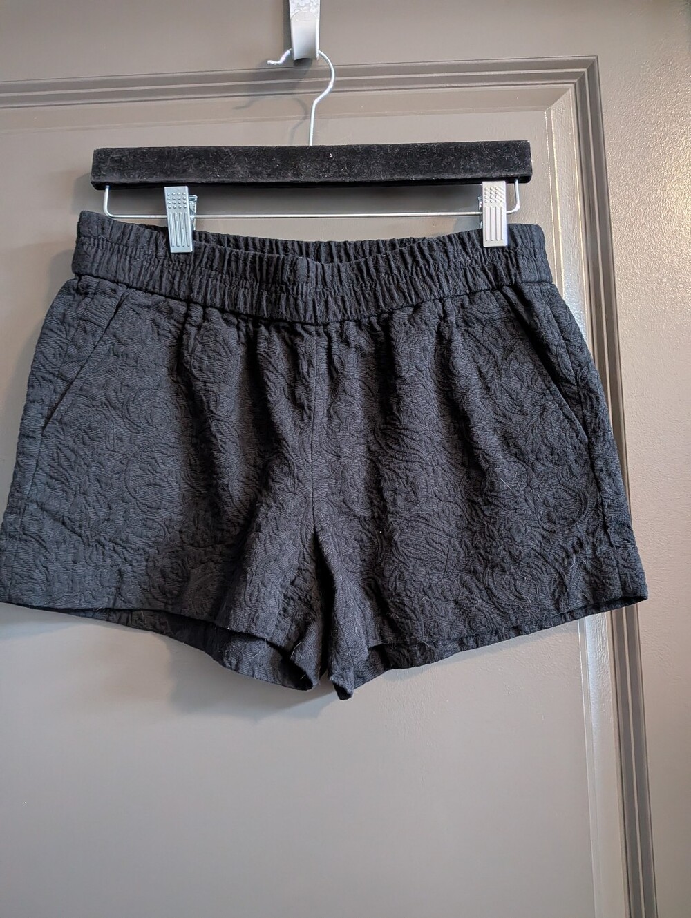 J. Crew Black Textured Elastic Waist Floral Board Shorts
